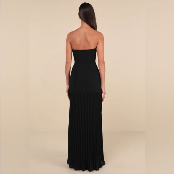Lulus Celebratory Aesthetic Black Pleated Strapless Maxi Dress Size Large - Picture 5 of 7
